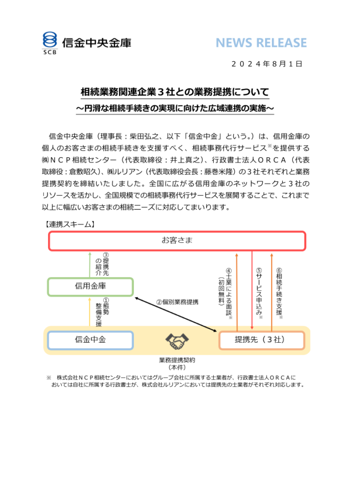 信金中央金庫と業務提携について